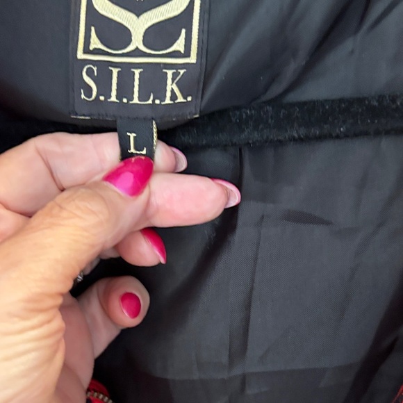 Red and Black Silk Puffer Floral Jacket - Picture 2 of 4